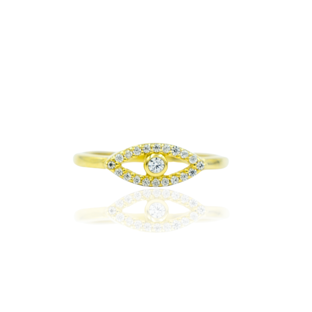 Χρυσό Δαχτυλίδι Μάτι με λευκά ζιργκόν