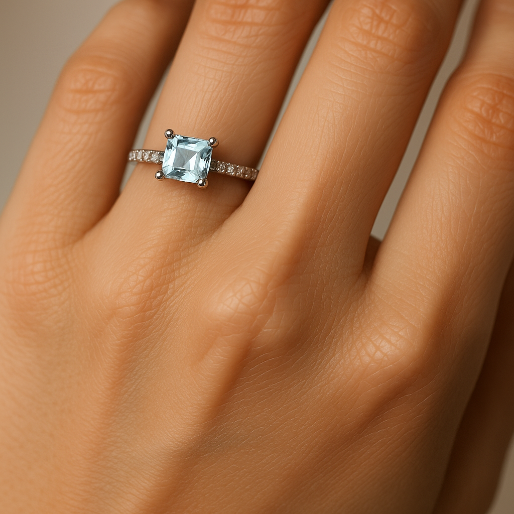 Δαχτυλίδι Λευκόχρυσο 18K με Γνήσια Aquamarine και Φυσικά Διαμάντια Brilliant Cut - Image 3