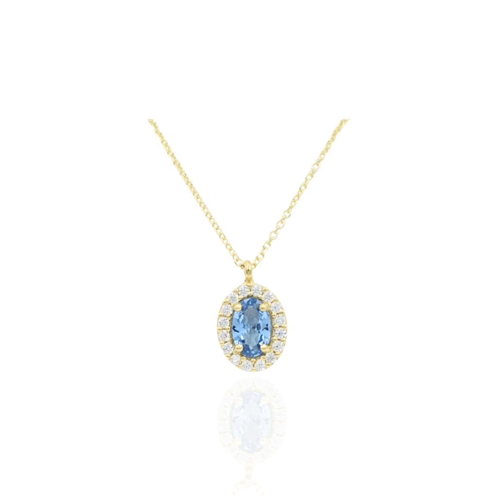 14K Gold Necklace with Blue Stone & Zirconia