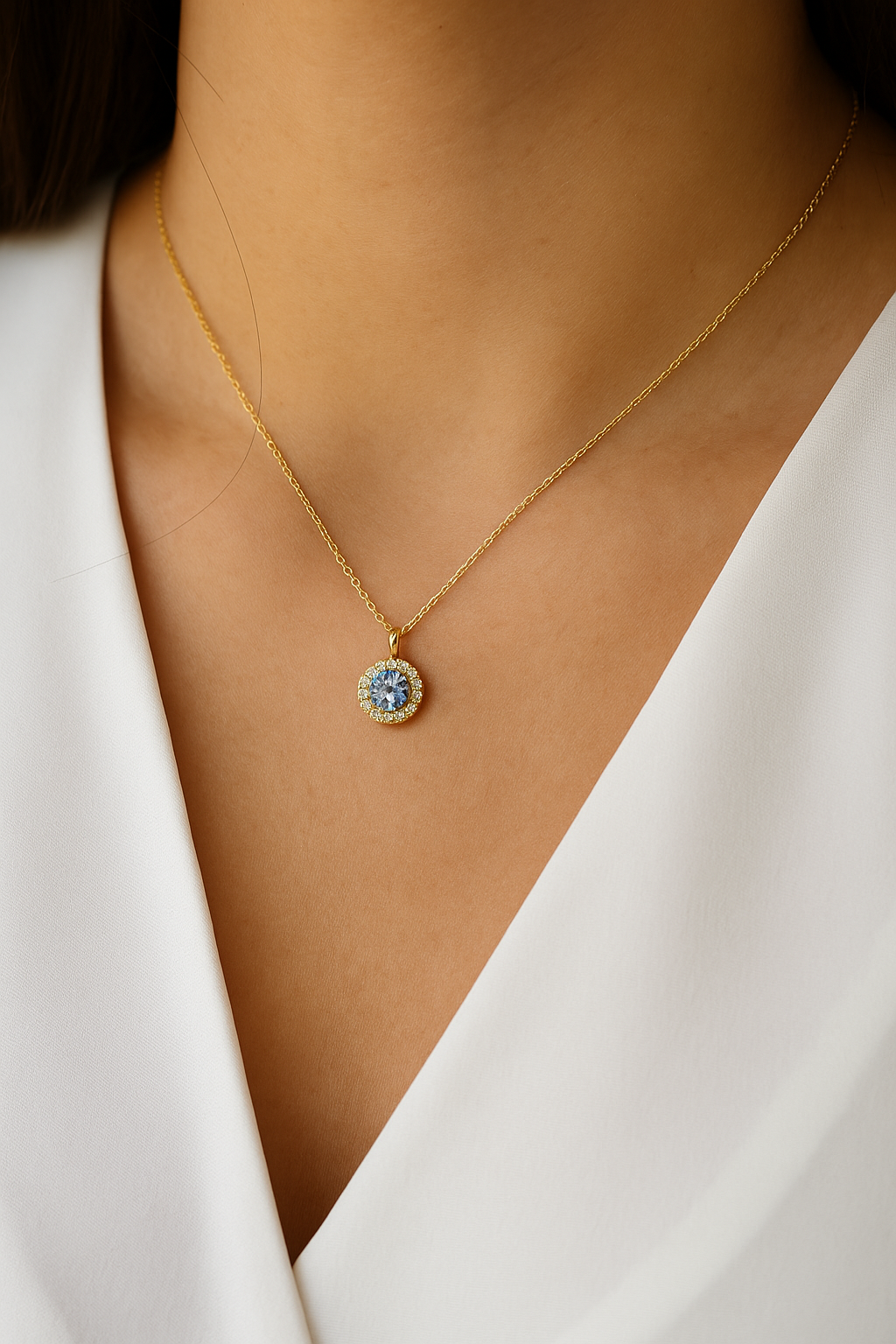 14K Gold Blue Rosette Pendant - Image 2