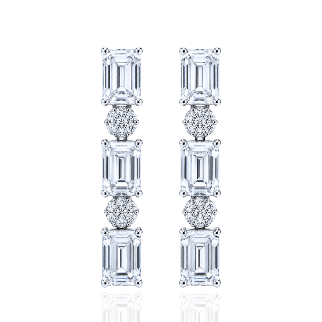 Νυφικά Κρεμαστά Σκουλαρίκια από Ασήμι 925 με Emerald Cut Λευκά Ζιργκόν