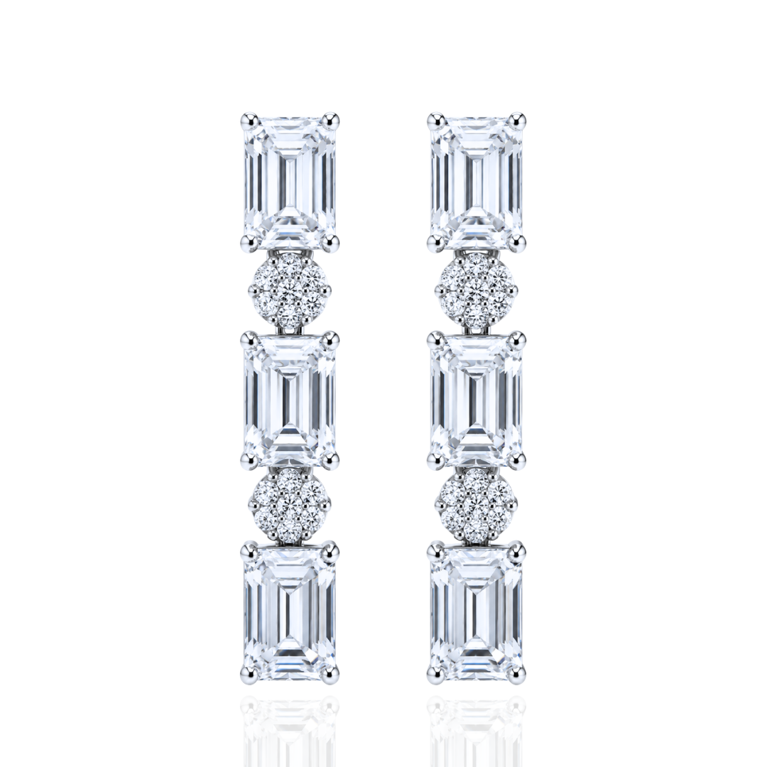 Νυφικά Κρεμαστά Σκουλαρίκια από Ασήμι 925 με Emerald Cut Λευκά Ζιργκόν